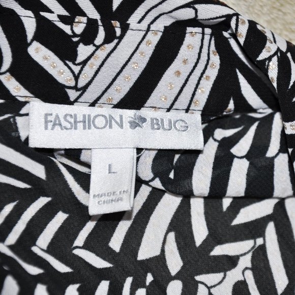 Fashion Bug Black & White 3/4 Length Sleeve Button Down Blouse - Picture 6 of 6